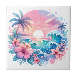 Azulejo Arte costero rosa y azul bonito