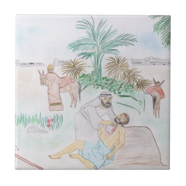 Azulejo Arte cristiano El buen samaritano (Frente)