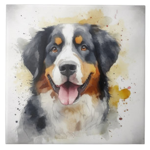 Azulejo Arte de acuarela de perro de montaña de Bernese