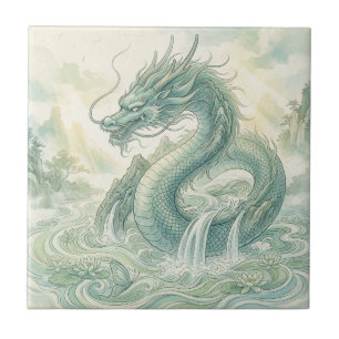 Azulejo Arte de Acuarela del Zorro Dragón Místico (2)