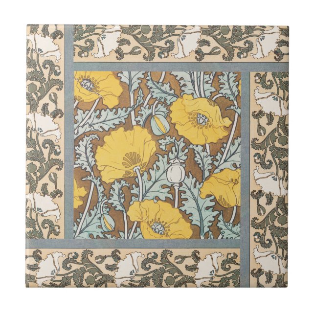 Azulejo arte de amapola flor amarillo ilustracion (Frente)
