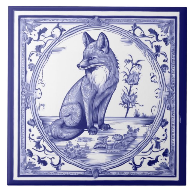 Azulejo Arte de animales folclóricos al estilo azul y blan (Frente)