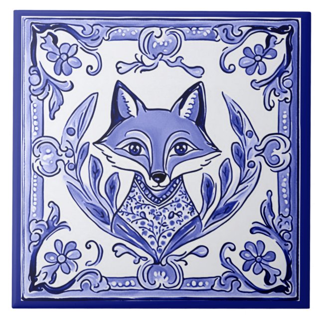 Azulejo Arte de animales folclóricos al estilo azul y blan (Frente)
