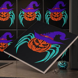 Azulejo Arte de calabaza de Halloween espeluznante, araña