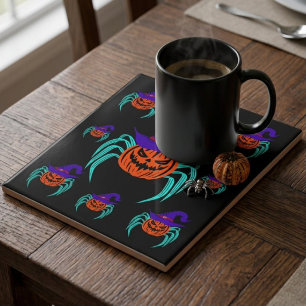 Azulejo Arte de calabaza de Halloween espeluznante, araña