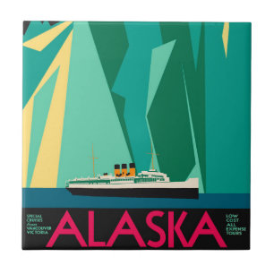 Azulejo Arte de cartel de viaje vintage de Alaska, glaciar