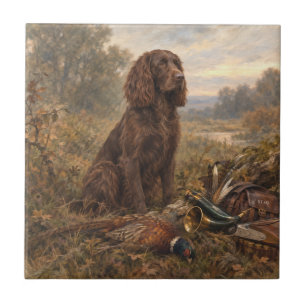 Azulejo Arte de caza con Wachtelhund, Spaniel alemán