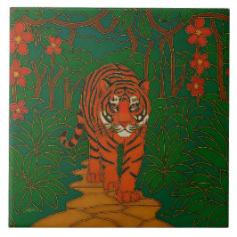 Azulejo Arte de cloisonne Tigre en el camino de la selva