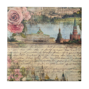 Azulejo Arte de Collage de Arquitectura Vintage Romántica