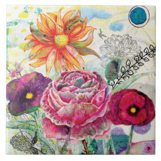 Azulejo Arte de collage de medios mixtos caprichoso