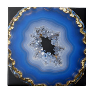 Azulejo Arte de Cristal de Ágata Azul con Borde de Oro