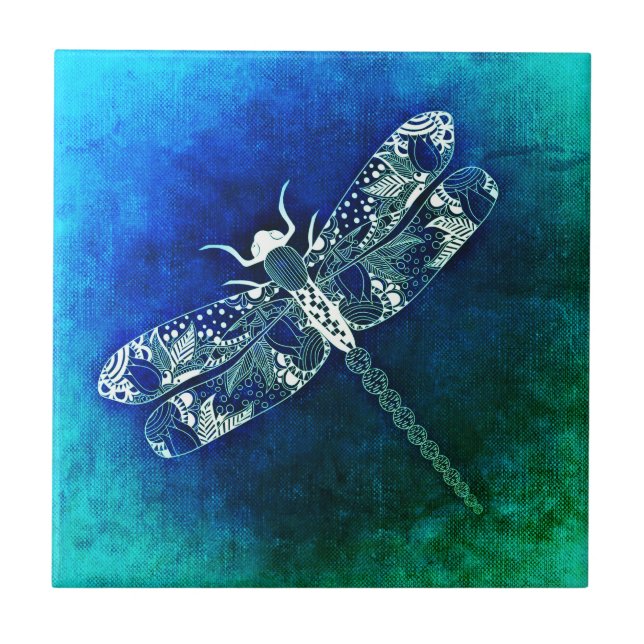 Azulejo Arte de dibujo de la línea de la libélula gigante (Frente)