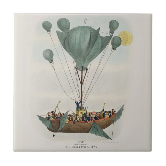 Azulejo Arte de Dirigible Globo Aerostático Antiguo (Frente)