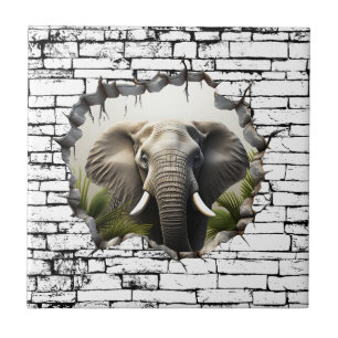 Azulejo Arte de elefante 3D que rompe la pared – Safari re