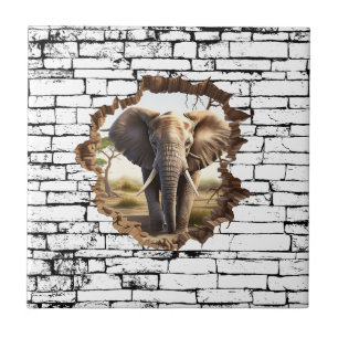 Azulejo Arte de elefante 3D que rompe la pared – Safari re