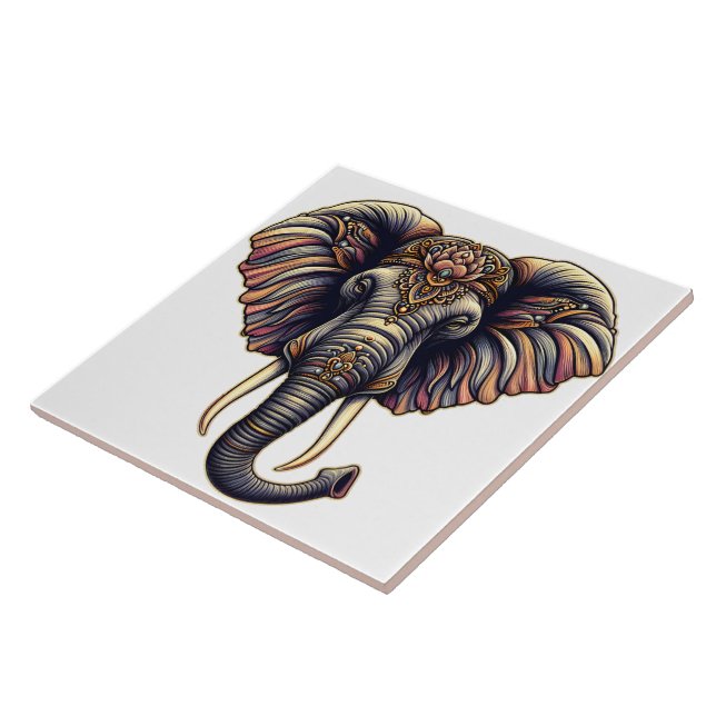 Azulejo Arte de elefantes del amanecer floral (Lado)