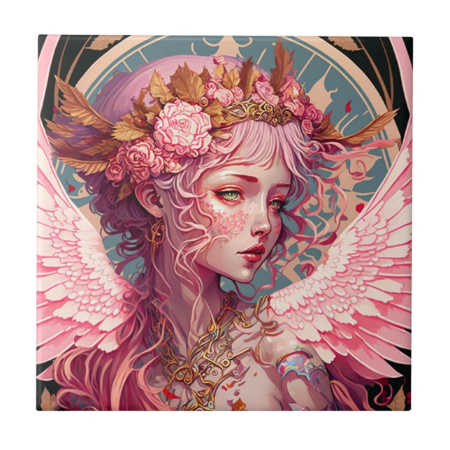 Azulejo Arte de fantasía de Angel Fairy Rosa (Frente)