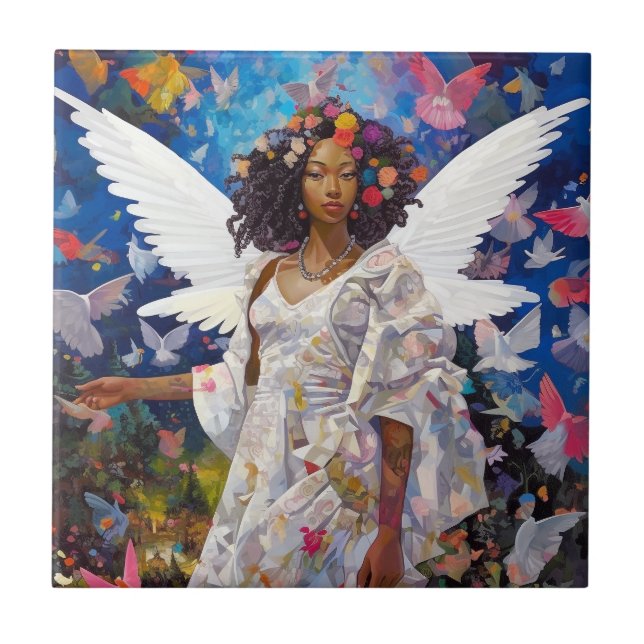 Azulejo Arte de fantasía de ángel negro (Frente)