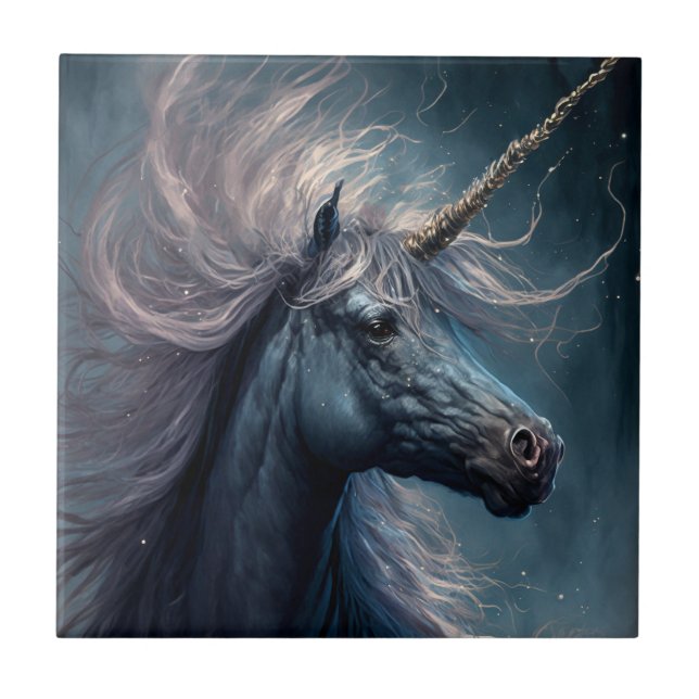 Azulejo Arte de fantasía de Unicornio negro (Frente)