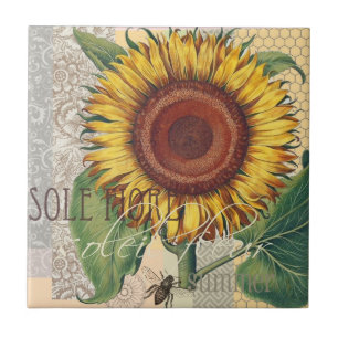 Azulejo Arte de Flor de Damasco Vintage Girasol