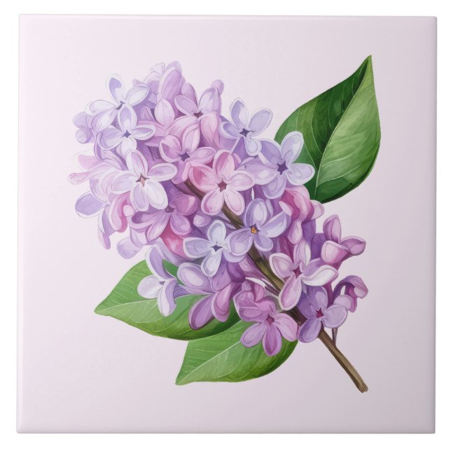 Azulejo Arte de flor de lila con fondo rosa (Frente)