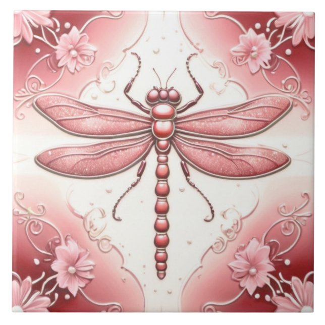 Azulejo Arte de flores rojas y blancas (Frente)