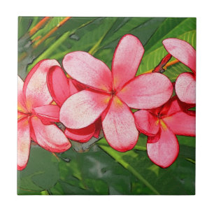 Azulejo Arte de Frangipani Tropical Rosa