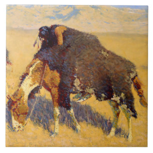 Azulejo Arte de Frederic Remington Indios Simulando Búfalo