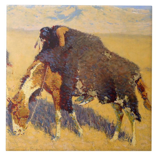 Azulejo Arte de Frederic Remington Indios Simulando Búfalo (Frente)