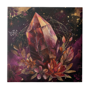 Azulejo Arte de Galaxia Floral de Cristal de Amatista Míst