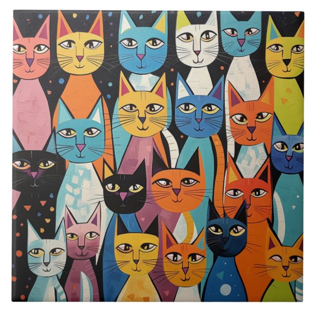 Azulejo Arte de garabatos de gatos (Frente)