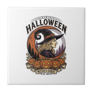Azulejo Arte de grabado de luna de calabaza de Halloween d