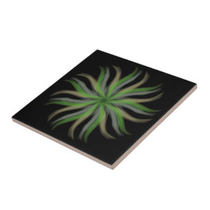 Azulejo Arte de hojas verdes grises marrones florales de f