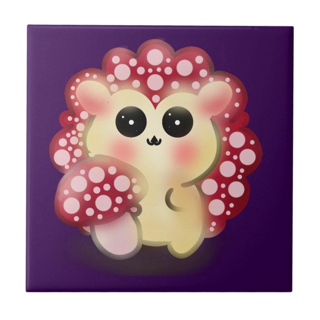 Azulejo Arte de hongo rojo Kawaii adorable erizo seta (Frente)