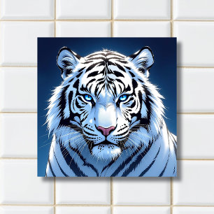 Azulejo Arte de IA de Tigre Blanco de ojos azules