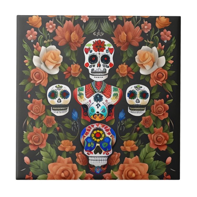 Azulejo Arte de la calavera del azúcar - Día de los Muerto (Frente)