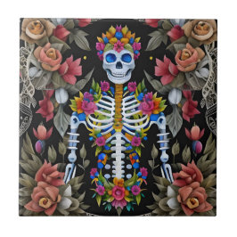 Azulejo Arte de la Calavera del Azúcar - Esqueleto colorid