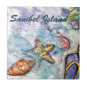 Azulejo Arte de la Florida de la acuarela de la isla de