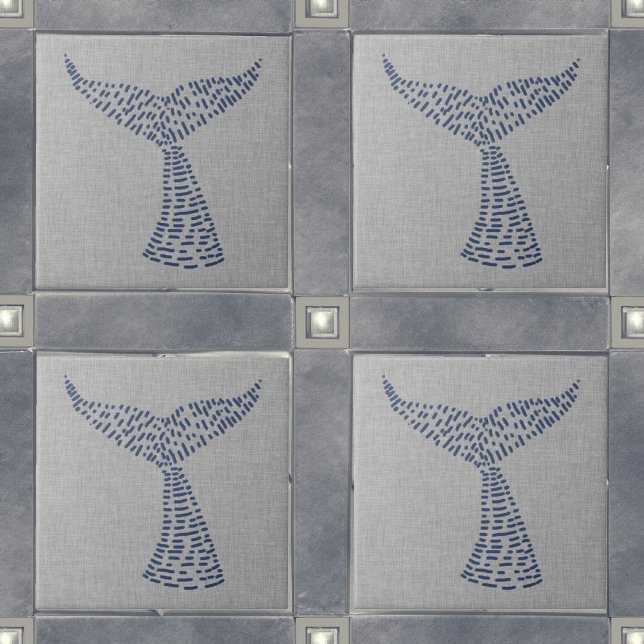 Azulejo Arte de la línea de cola de ballena náutica (Nautical Whale Tail Line Art Ceramic Tile)