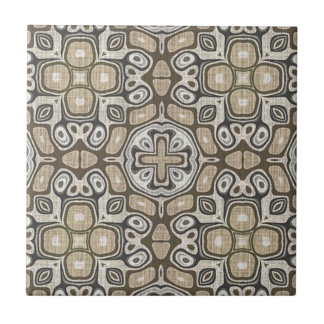 Azulejo Arte de la tribu étnica beige gris taupe ocre marr (Frente)