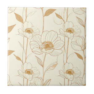 Azulejo Arte de línea de flores de oro minimalista sobre c