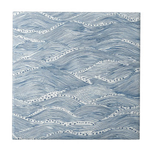 Azulejo Arte de línea de onda índigo