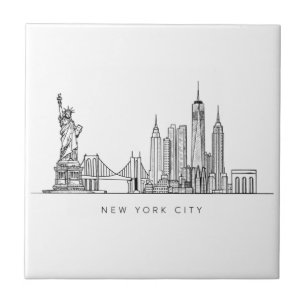Azulejo Arte de línea del horizonte minimalista de la ciud