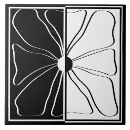 Azulejo Arte de línea floral minimalista en blanco y negro