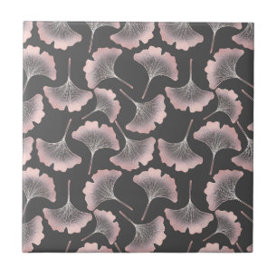 Azulejo Arte de línea rosa sofisticado de Ginkgo sobre lie