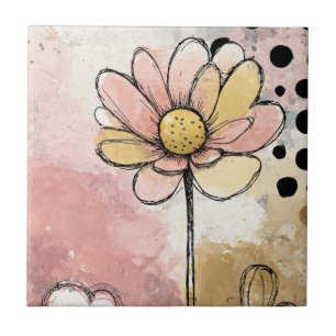 Azulejo Arte de lunares de acuarela floral vintage (2)