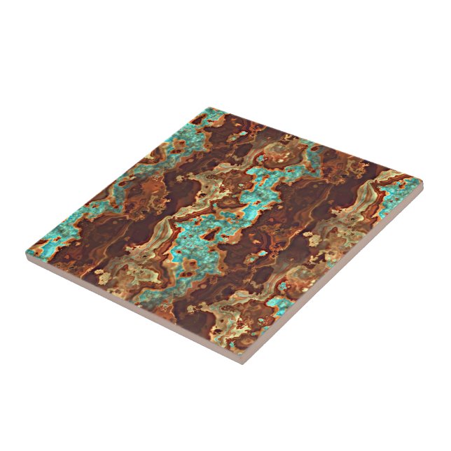 Azulejo Arte de Marble Geode Verde Turquesa en el agua mar (Lado)