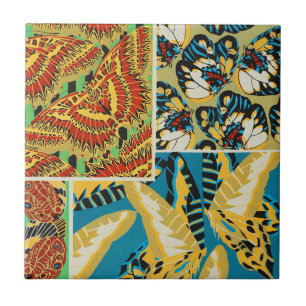Azulejo Arte de Mariposa Art Déco Amarillo y Turquesa Vibr