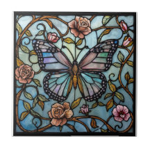 arte de mariposa azul de vidrio emplomado vintage 