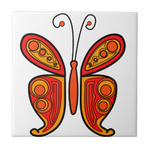 Azulejo Arte de mariposa naranja roja y amarilla